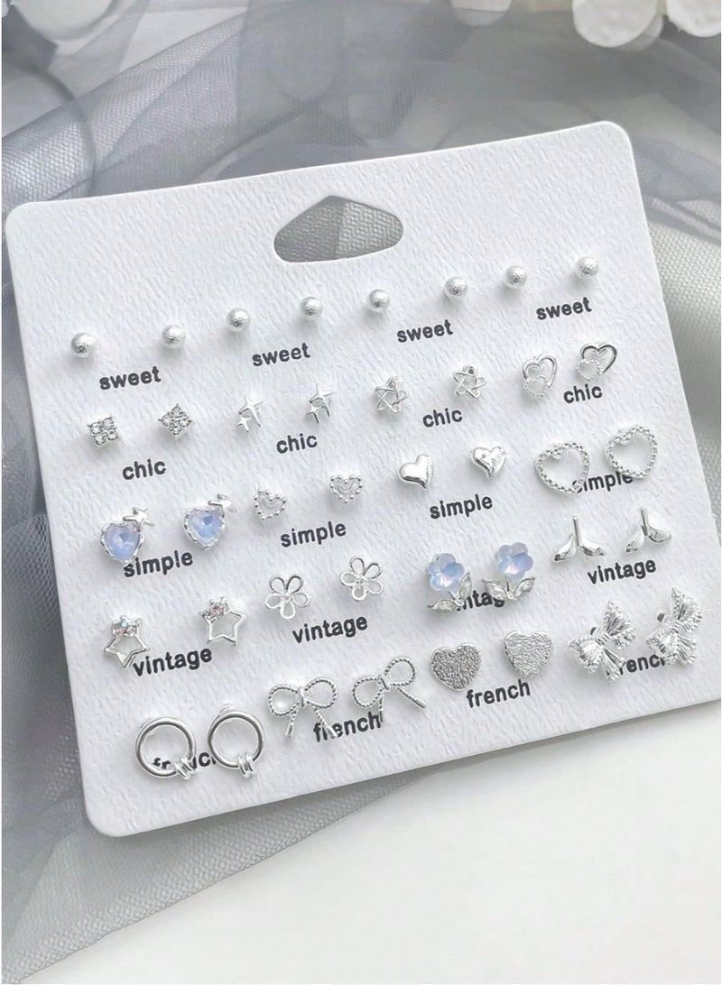 ڤيا مجموعة أقراط فاخرة مكونة من 40 قطعة بتصميم الفراشة والتاج - Image 3